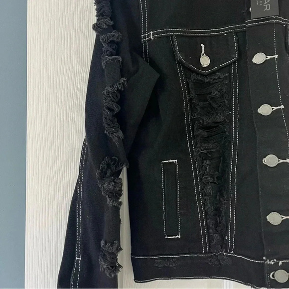 Carmar Jean Jacket Black Thrashed Grunge Distressed Frayed Size Small NWT - Picture 3 of 7